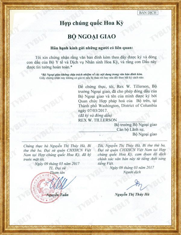 giấy chứng nhận FDA Hoa kỳ